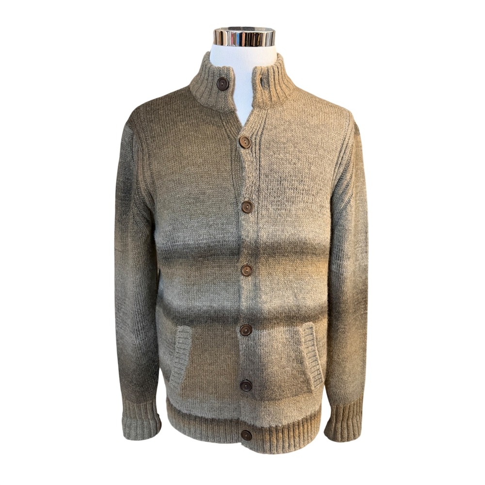 Lucky Brand Cardigan Sweater Men Large Brown Ombre Wool Blend Mock Neck Button